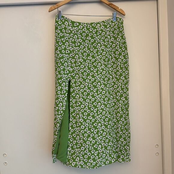 Anthropologie Maeve Green Floral Casual The Lille Side-Slit Midi Skirt Size 12 - Picture 2 of 5